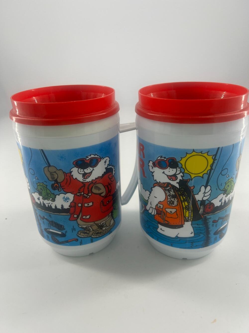 Phillips 66 Polar Bear Collectible Travel Mugs Ice Fishing Set Insulated Rare